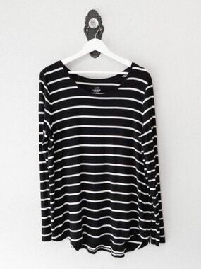Gap Luxe Stripe Top Large Black White Long Sleeve Soft Stretch Casual Minimal